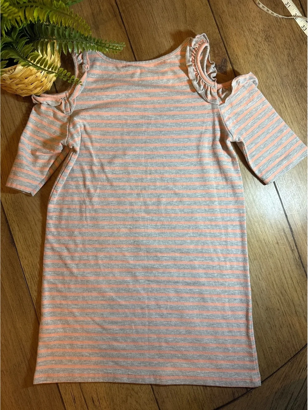 Jessica Simpson Girls Cold Shoulder Striped Dress Gray & Coral Size S